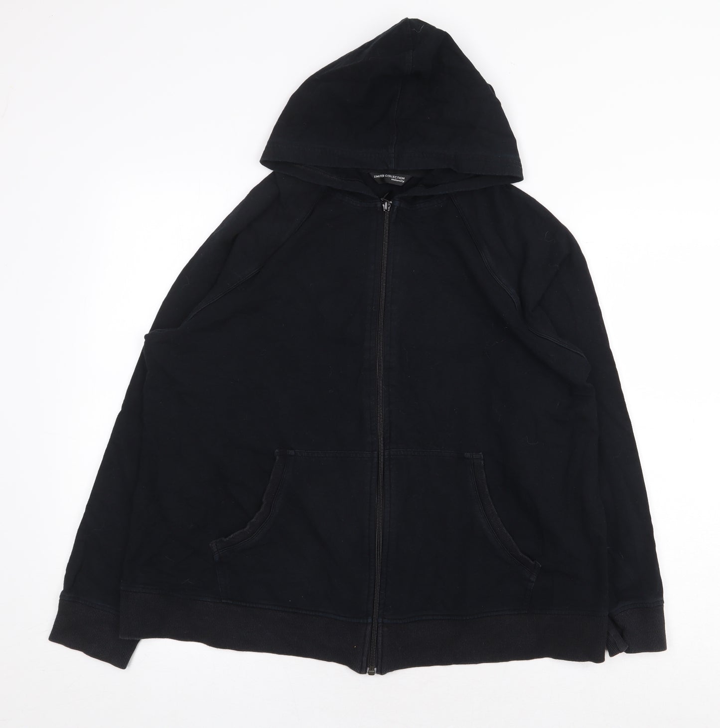 Marks and Spencer Womens Black Cotton Full Zip Hoodie Size 18 Zip