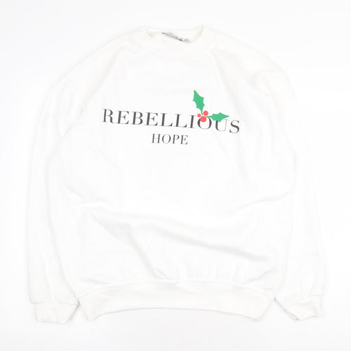 In the Style Womens White Cotton Pullover Sweatshirt Size 10 Pullover - Christmas Holly