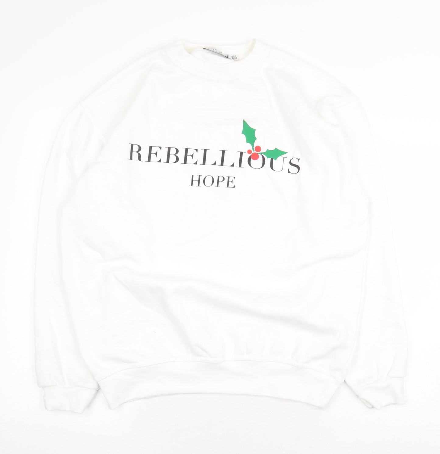 In the Style Womens White Cotton Pullover Sweatshirt Size 10 Pullover - Christmas Holly