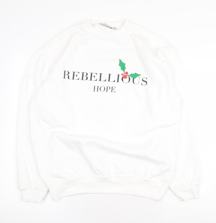 In the Style Womens White Cotton Pullover Sweatshirt Size 10 Pullover - Christmas Holly