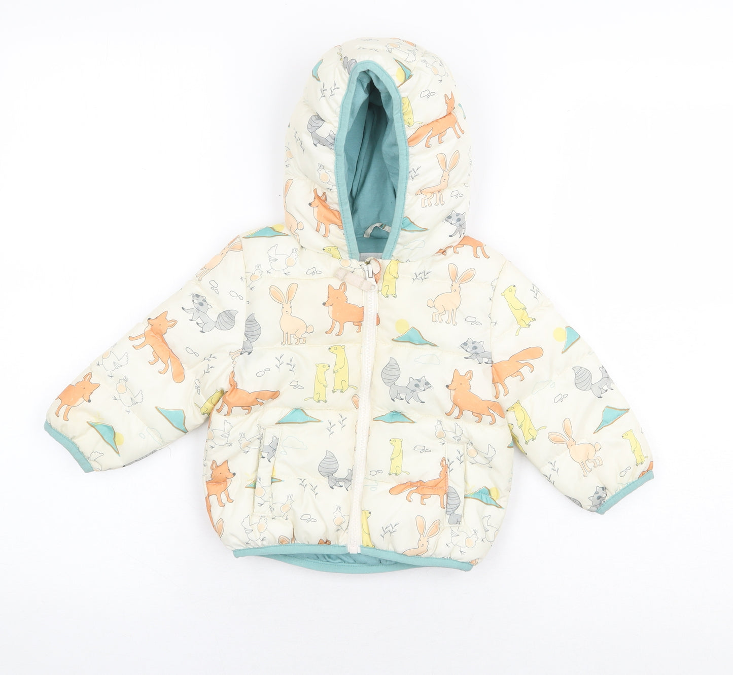 marks and Baby White Geometric Quilted Coat Size 9-12 Months Zip - Animals