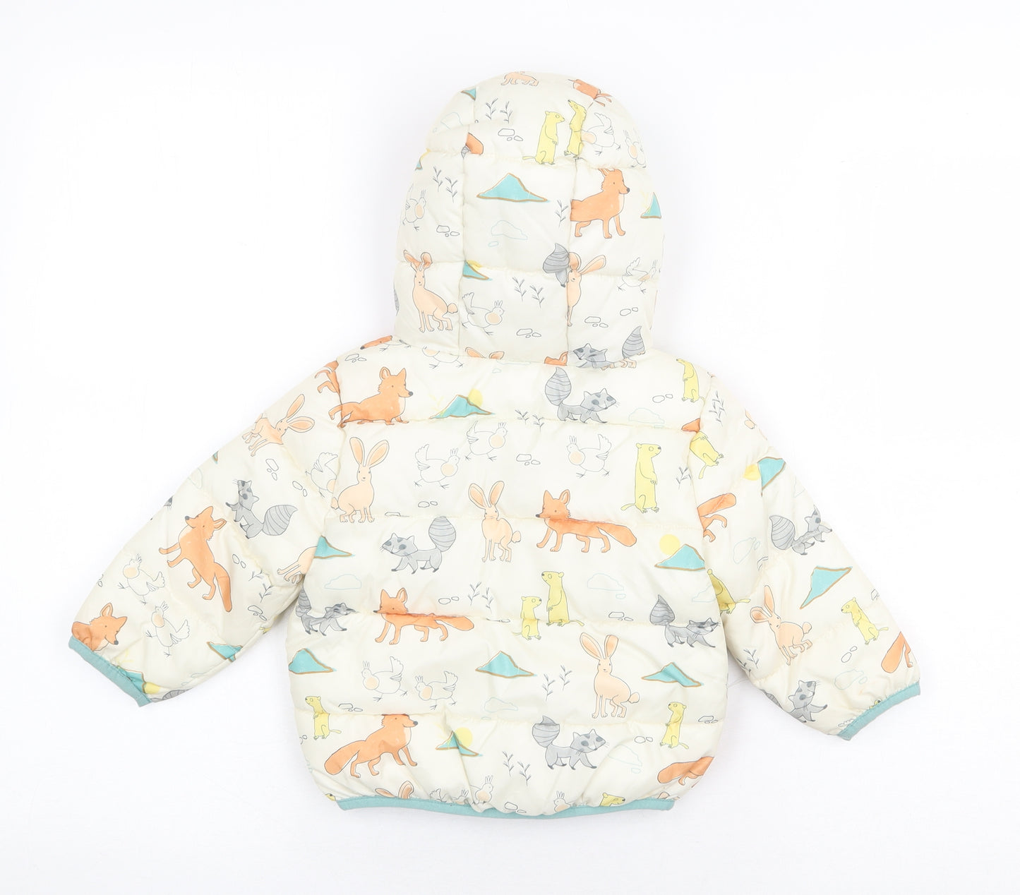marks and Baby White Geometric Quilted Coat Size 9-12 Months Zip - Animals
