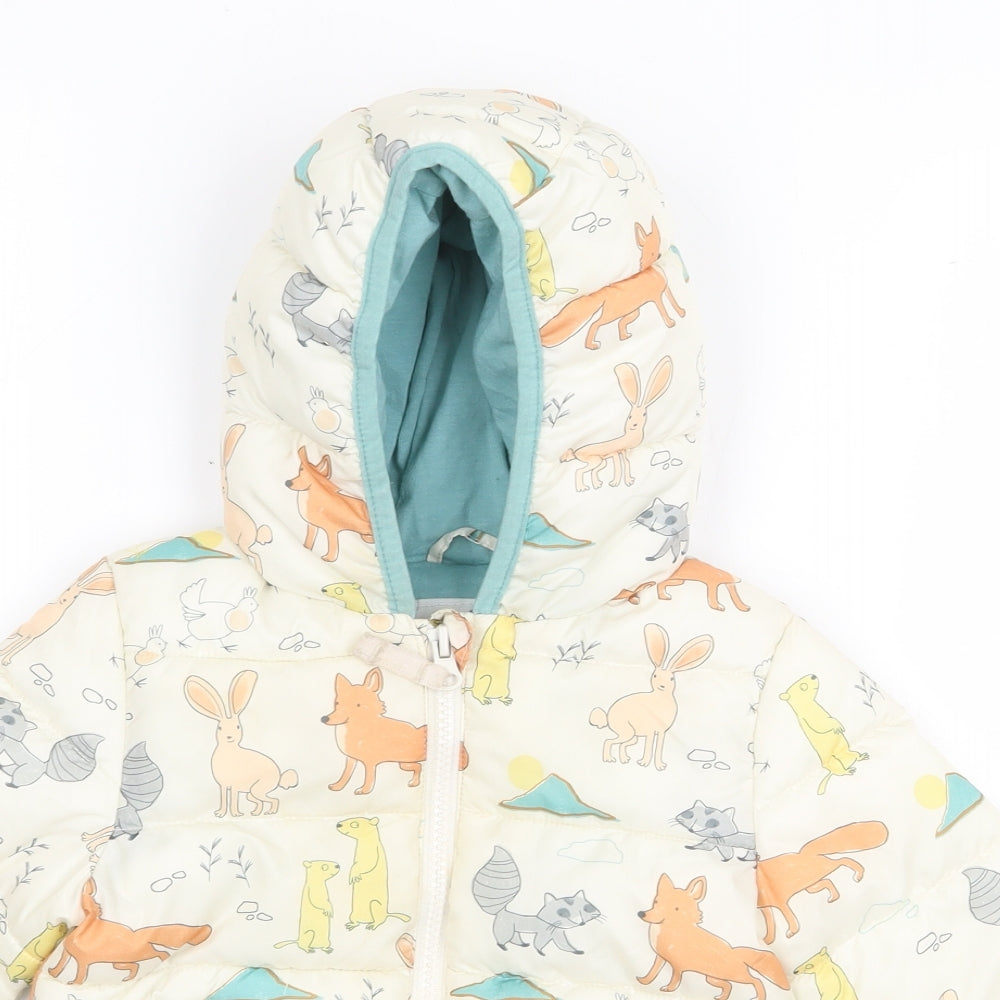 marks and Baby White Geometric Quilted Coat Size 9-12 Months Zip - Animals