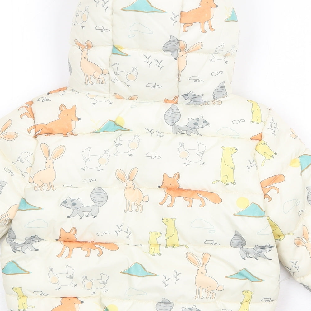 marks and Baby White Geometric Quilted Coat Size 9-12 Months Zip - Animals