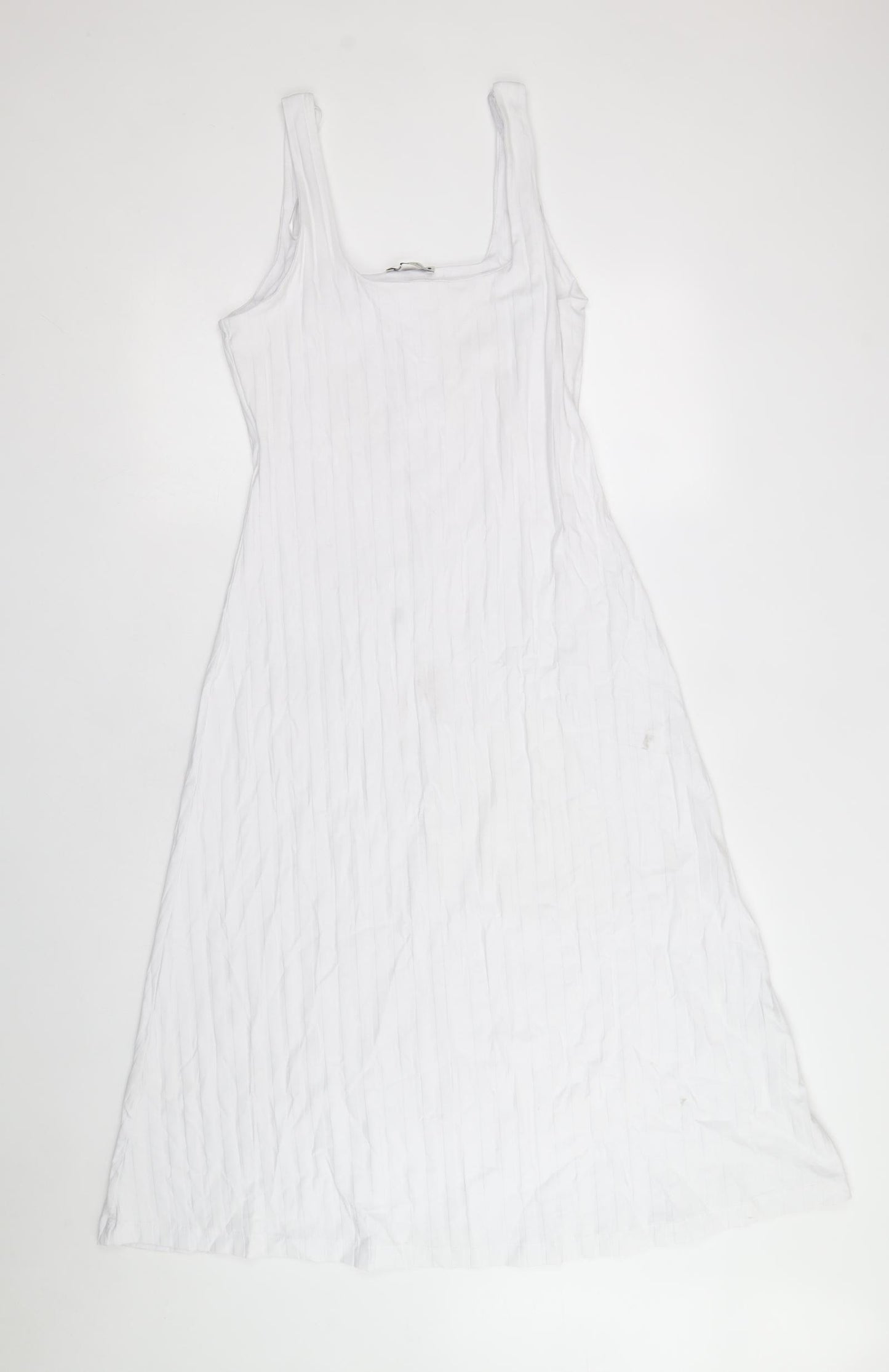 Zara Womens White Cotton Tank Dress Size M Square Neck Pullover - Ribbed