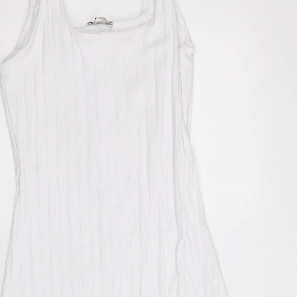 Zara Womens White Cotton Tank Dress Size M Square Neck Pullover - Ribbed