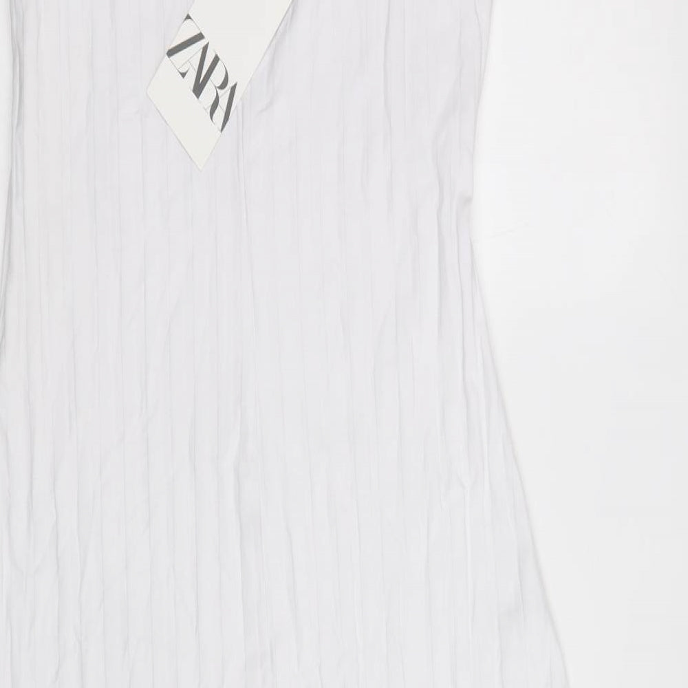 Zara Womens White Cotton Tank Dress Size M Square Neck Pullover - Ribbed