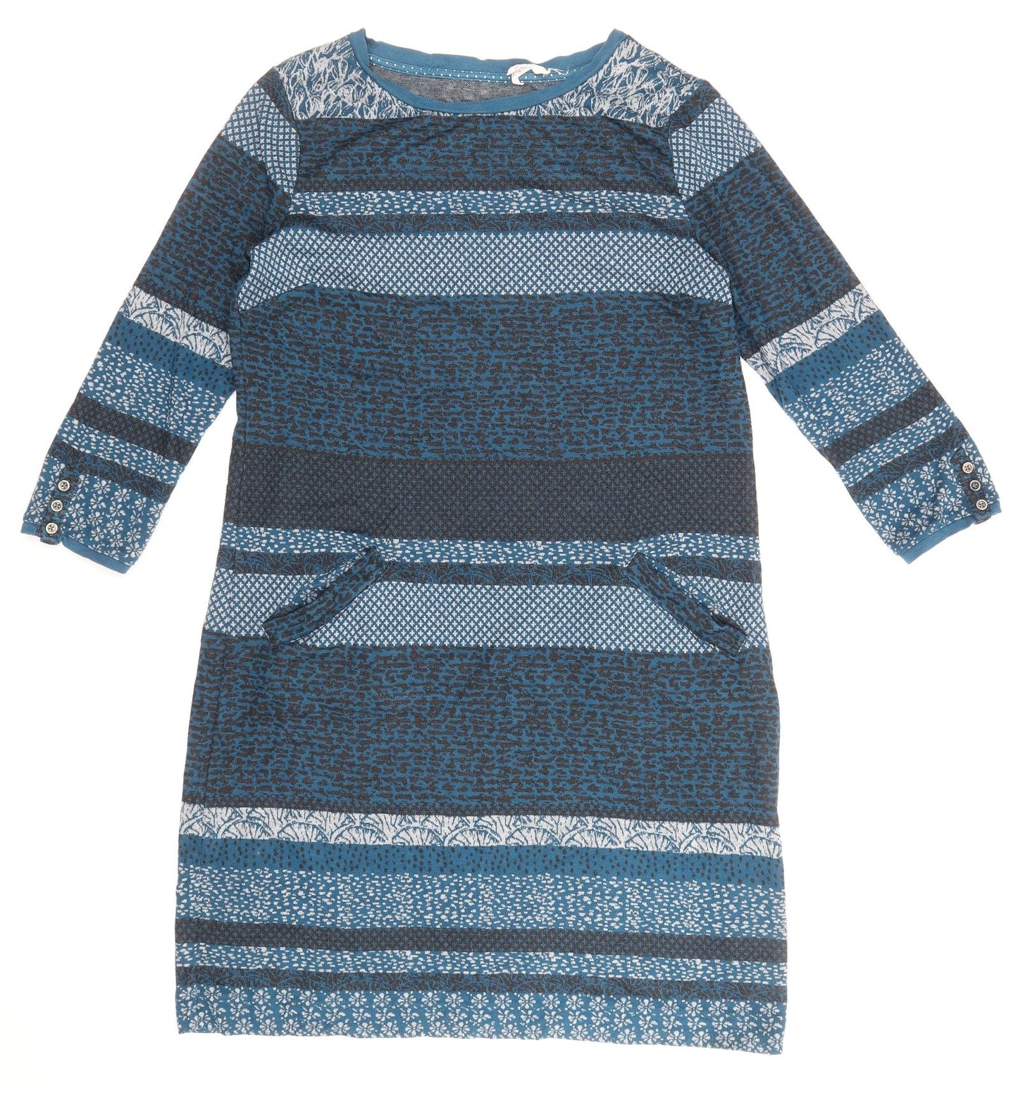 White Stuff Womens Blue Striped Polyester T-Shirt Dress Size 14 Boat Neck Pullover