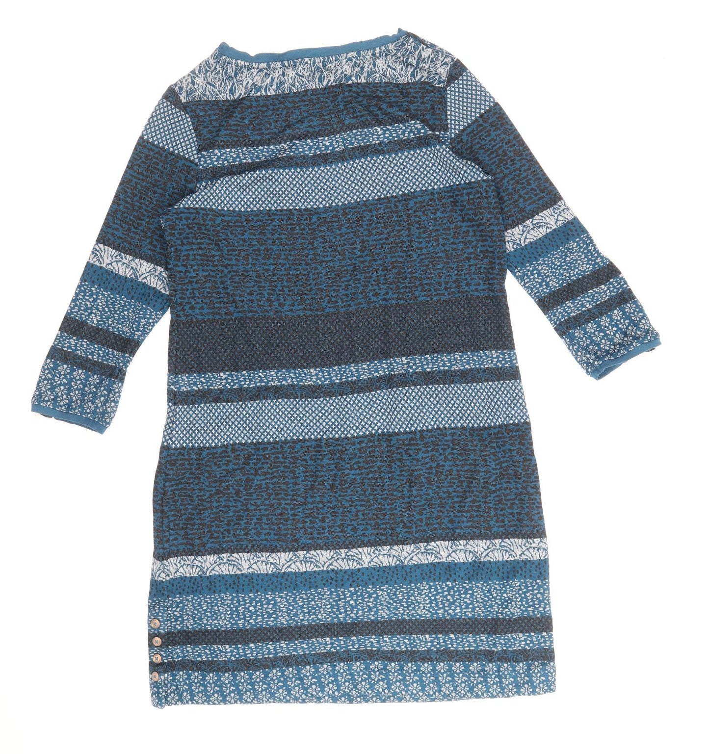 White Stuff Womens Blue Striped Polyester T-Shirt Dress Size 14 Boat Neck Pullover