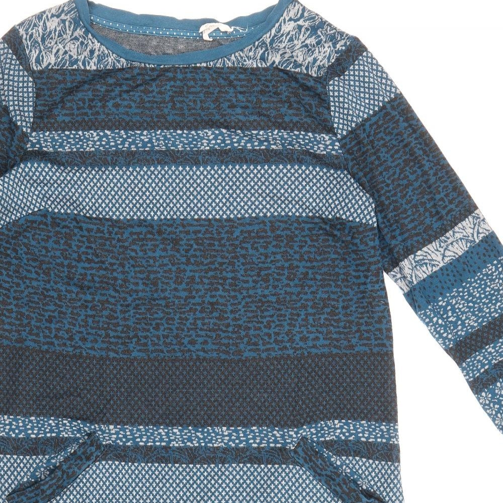 White Stuff Womens Blue Striped Polyester T-Shirt Dress Size 14 Boat Neck Pullover