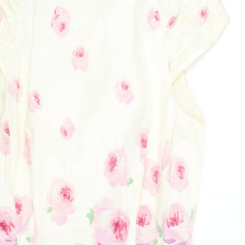 Warehouse Womens White Floral Cotton Mini Size 12 Boat Neck Zip