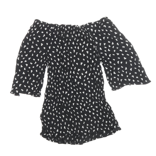 Marks and Spencer Womens Black Geometric Viscose Basic Blouse Size 8 Off the Shoulder