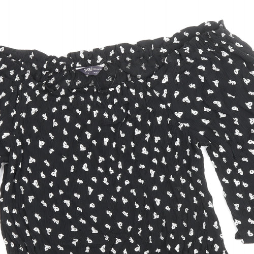 Marks and Spencer Womens Black Geometric Viscose Basic Blouse Size 8 Off the Shoulder