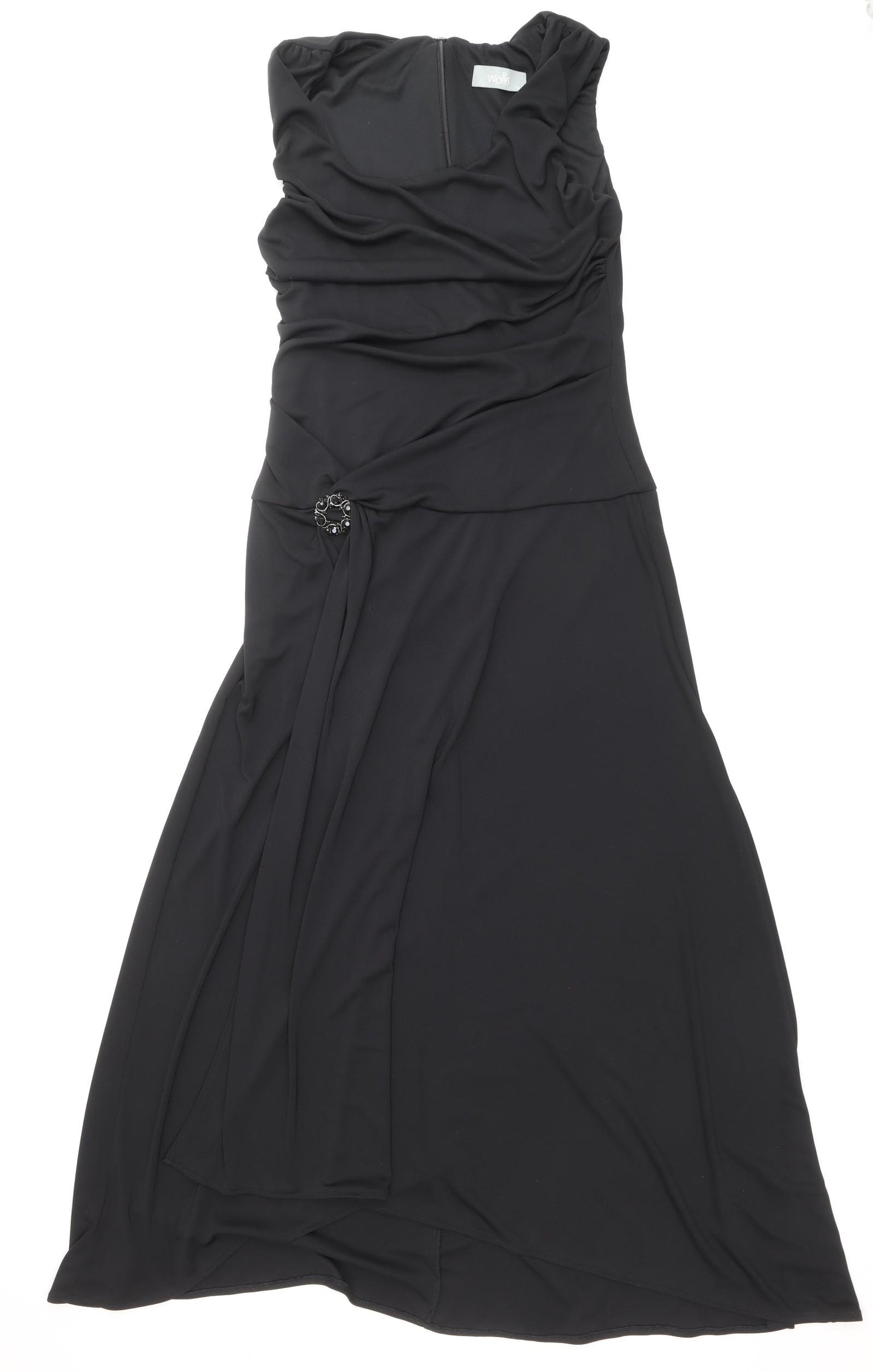 Wallis Womens Black Polyester Ball Gown Size 12 Scoop Neck Zip