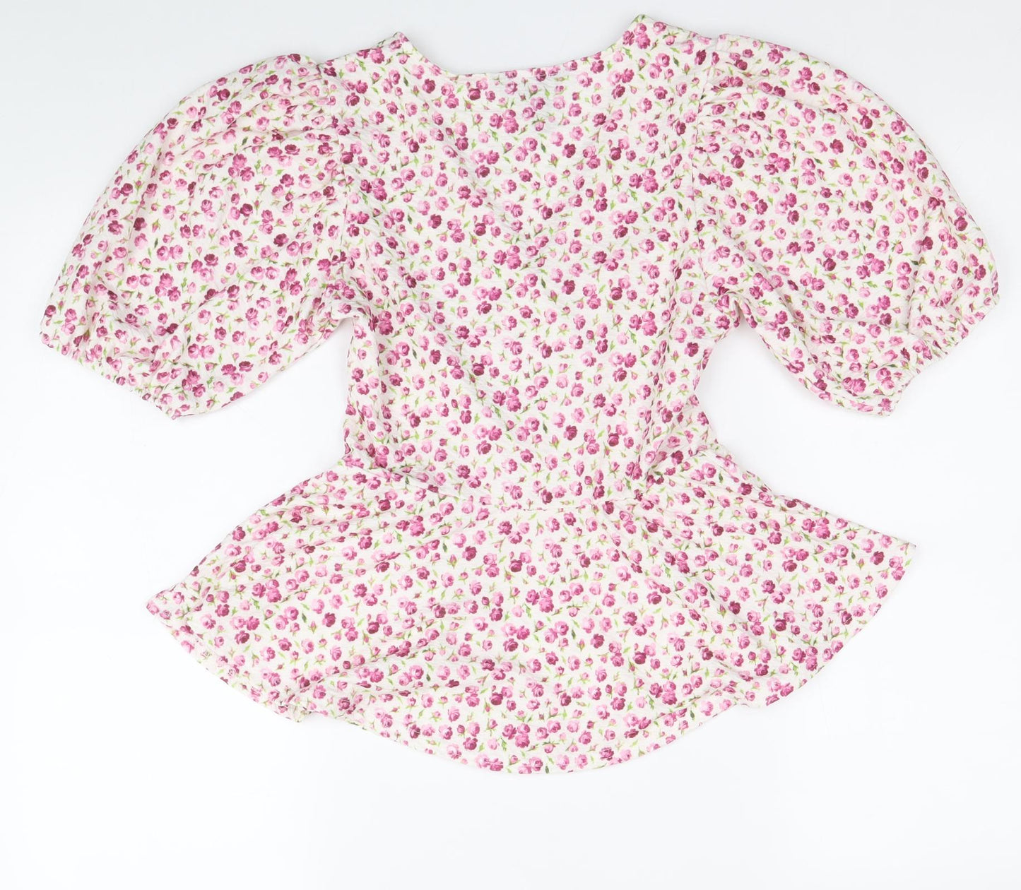 New Look Womens Pink Floral Polyester Basic Blouse Size 8 V-Neck