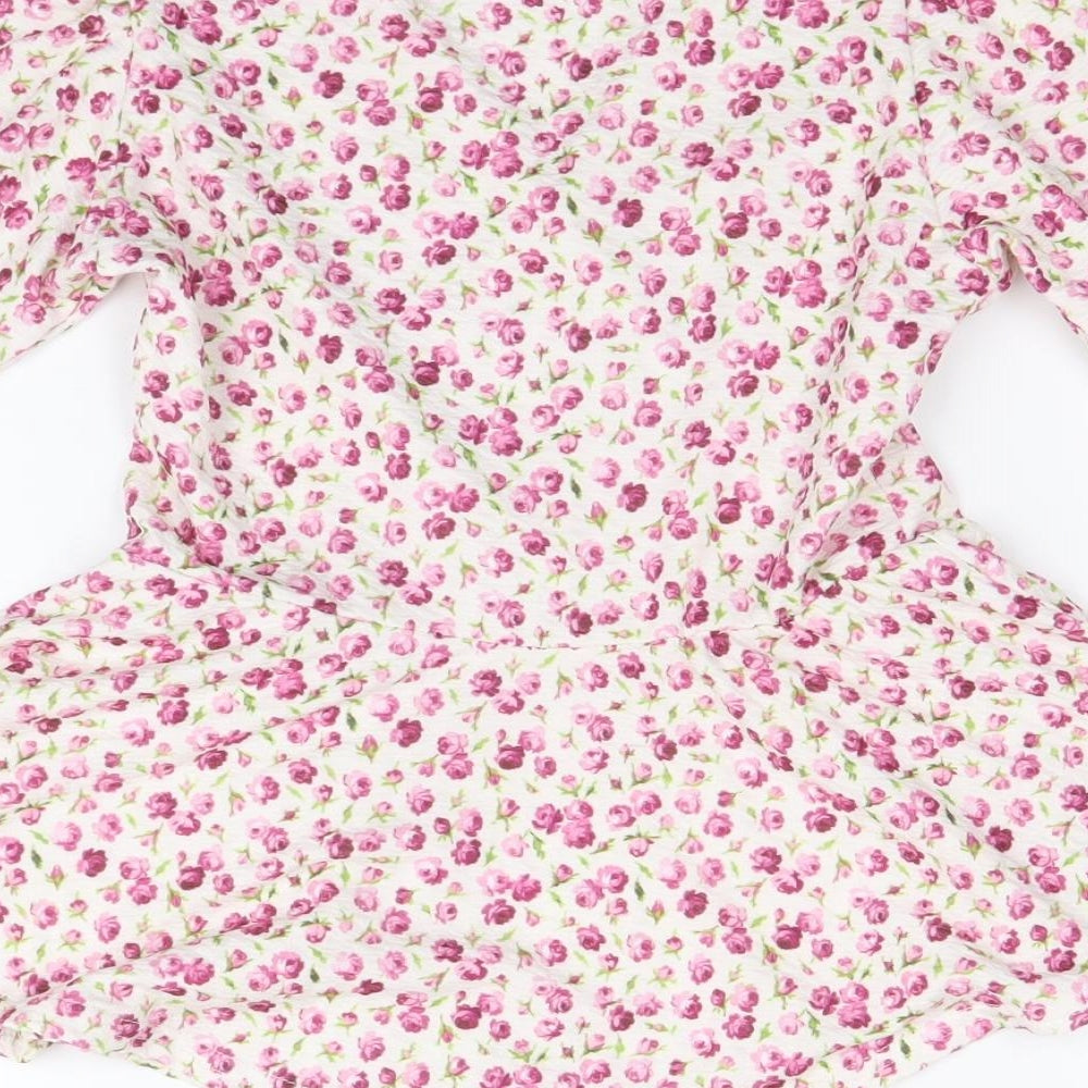 New Look Womens Pink Floral Polyester Basic Blouse Size 8 V-Neck