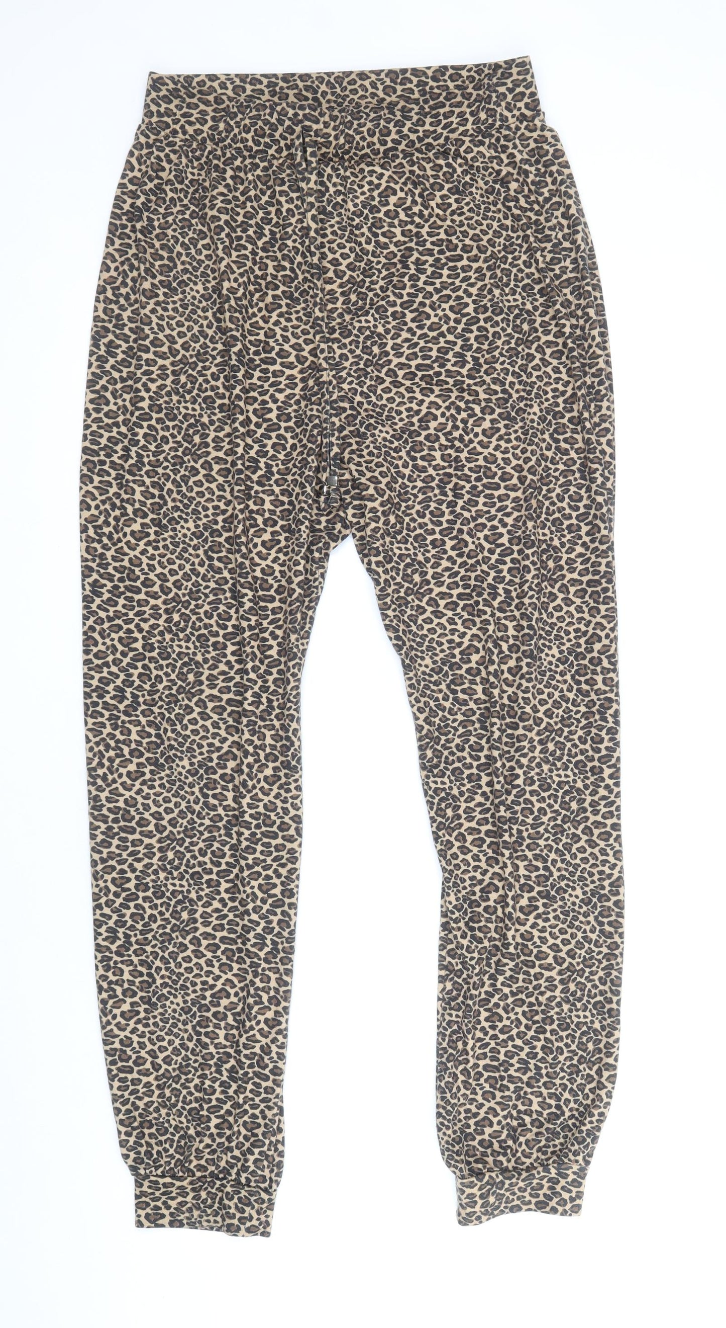 Atmoshphere Womens Brown Animal Print Polyester Jogger Trousers Size 10 Regular Drawstring - Leopard Print
