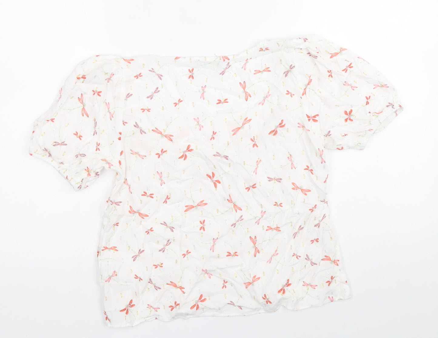 Papaya Womens White Geometric Viscose Basic Blouse Size 10 Scoop Neck