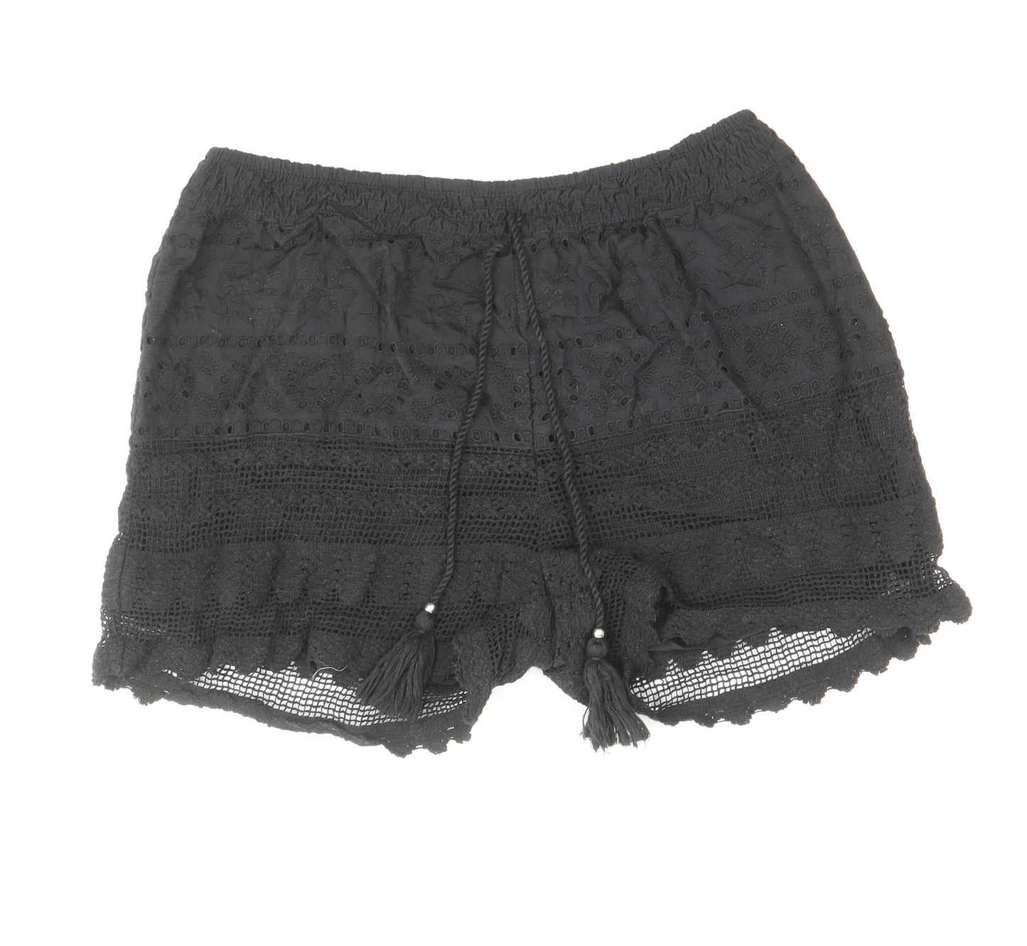 George Womens Black Cotton Basic Shorts Size S Regular Drawstring - Anglaise Detail