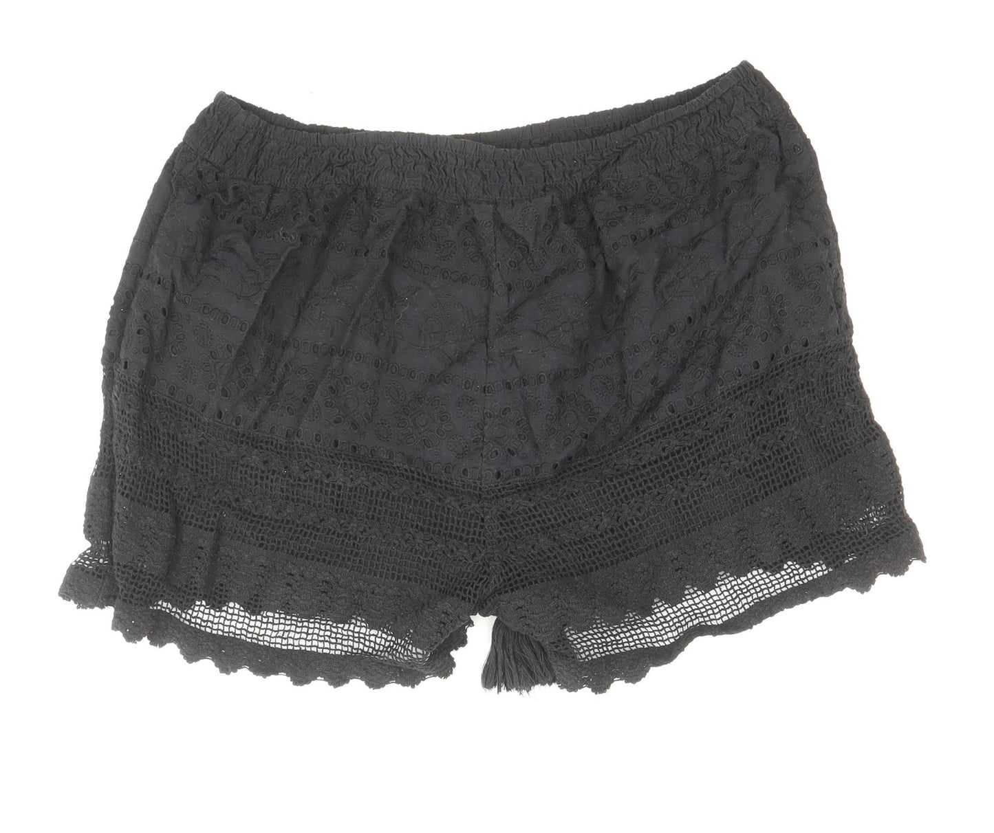 George Womens Black Cotton Basic Shorts Size S Regular Drawstring - Anglaise Detail