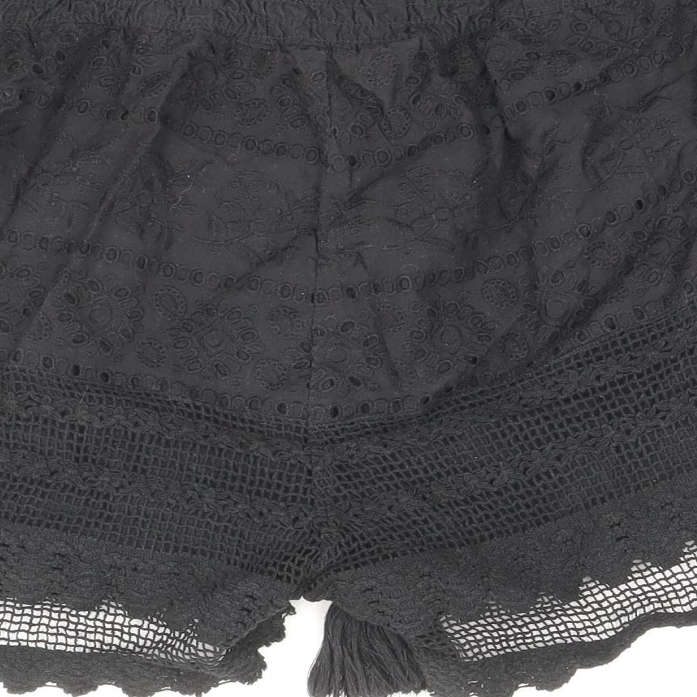 George Womens Black Cotton Basic Shorts Size S Regular Drawstring - Anglaise Detail