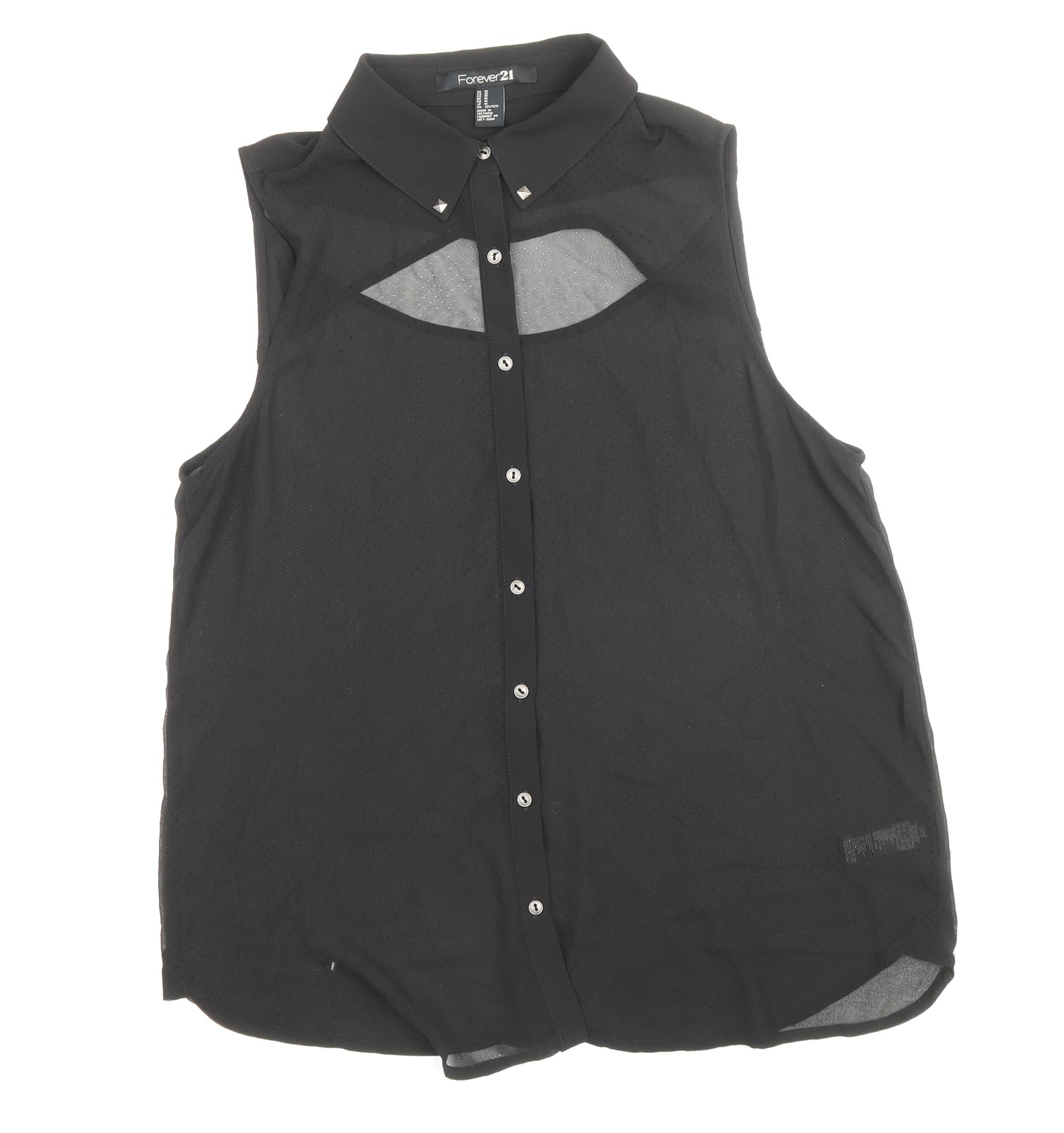 FOREVER 21 Womens Black Polyester Basic Button-Up Size M Collared