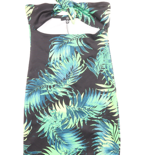 Missguided Womens Black Floral Polyester Mini Size 8 Off the Shoulder Pullover
