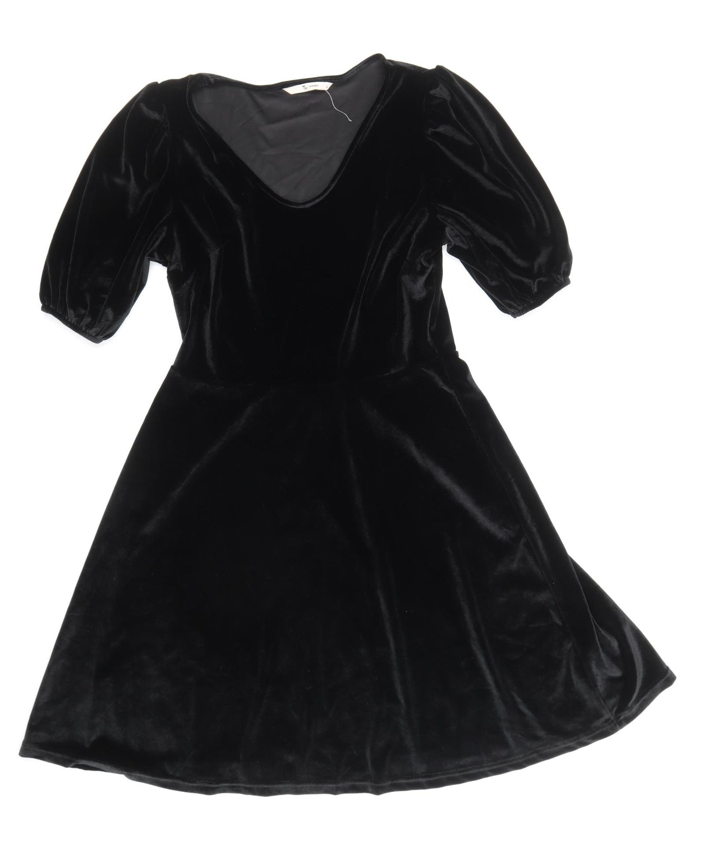 TU Womens Black Polyester Skater Dress Size 12 Scoop Neck Pullover