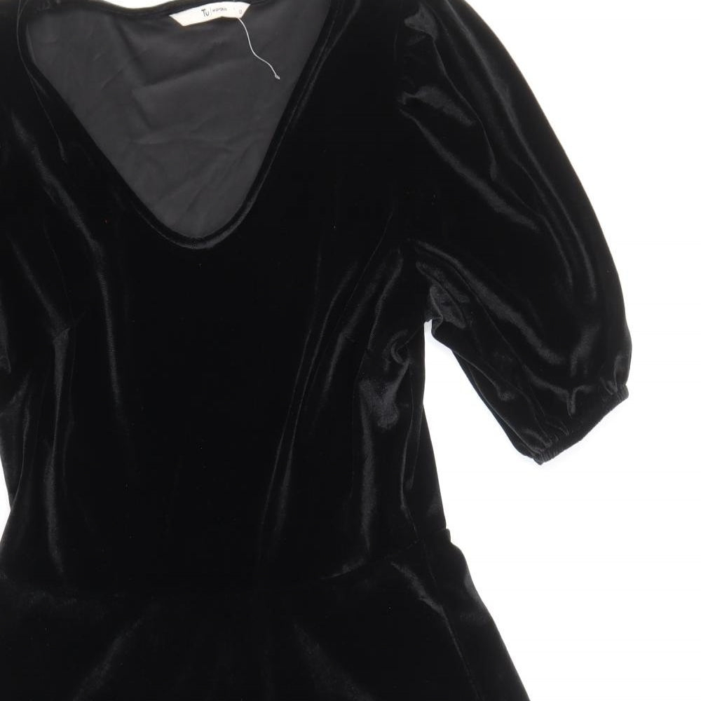 TU Womens Black Polyester Skater Dress Size 12 Scoop Neck Pullover