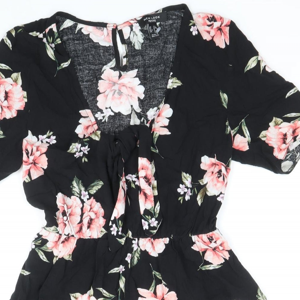 New Look Womens Black Floral Viscose Playsuit One-Piece Size 12 Button