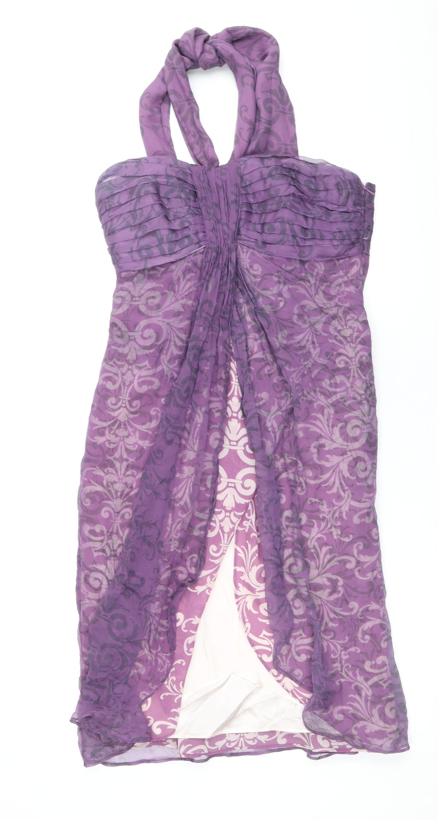 Coast Womens Purple Geometric Silk A-Line Size 10 Halter Zip