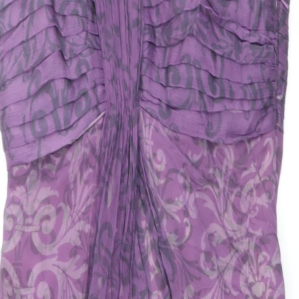 Coast Womens Purple Geometric Silk A-Line Size 10 Halter Zip
