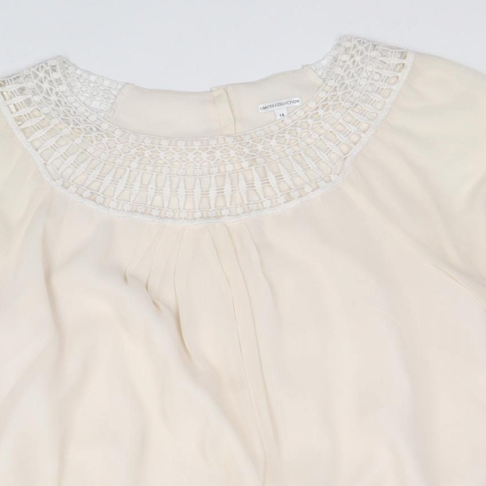Marks and Spencer Womens Ivory Polyester Basic Blouse Size 14 Round Neck