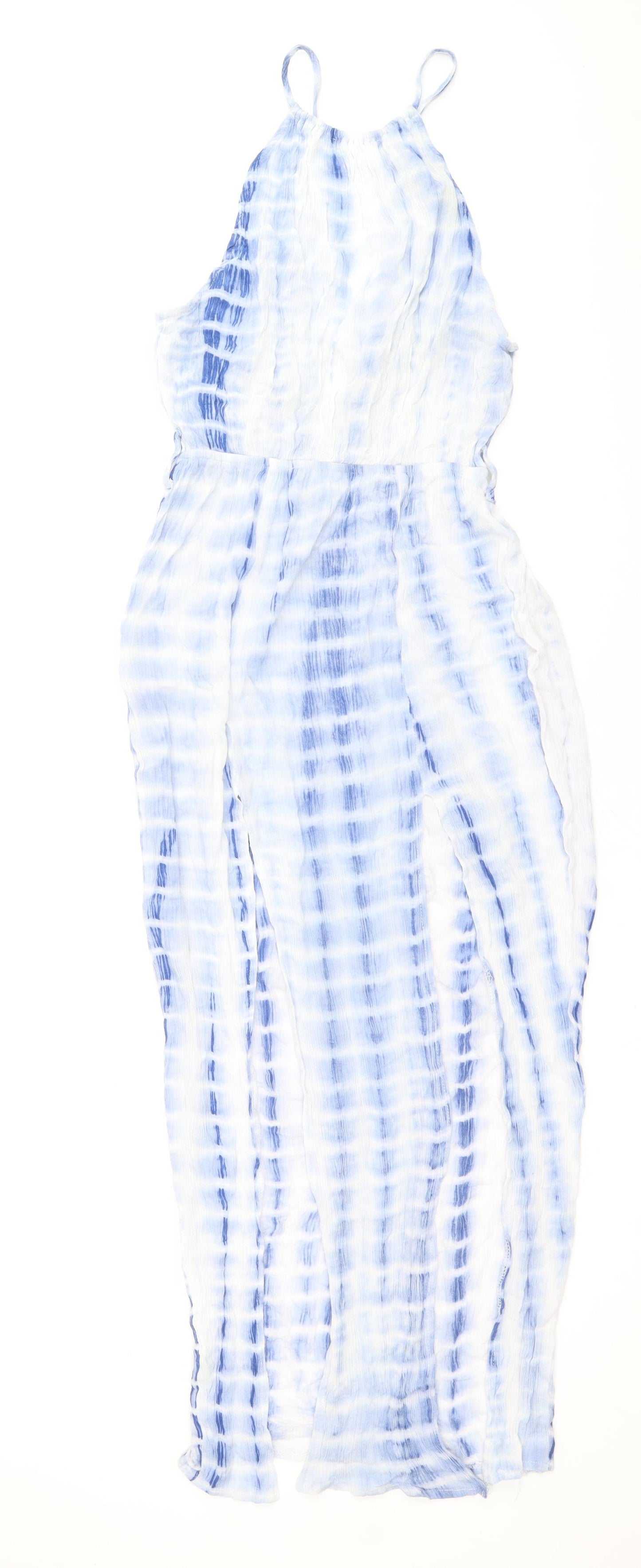 Missguided Womens Blue Tie Dye Viscose Tank Dress Size 8 Round Neck Button