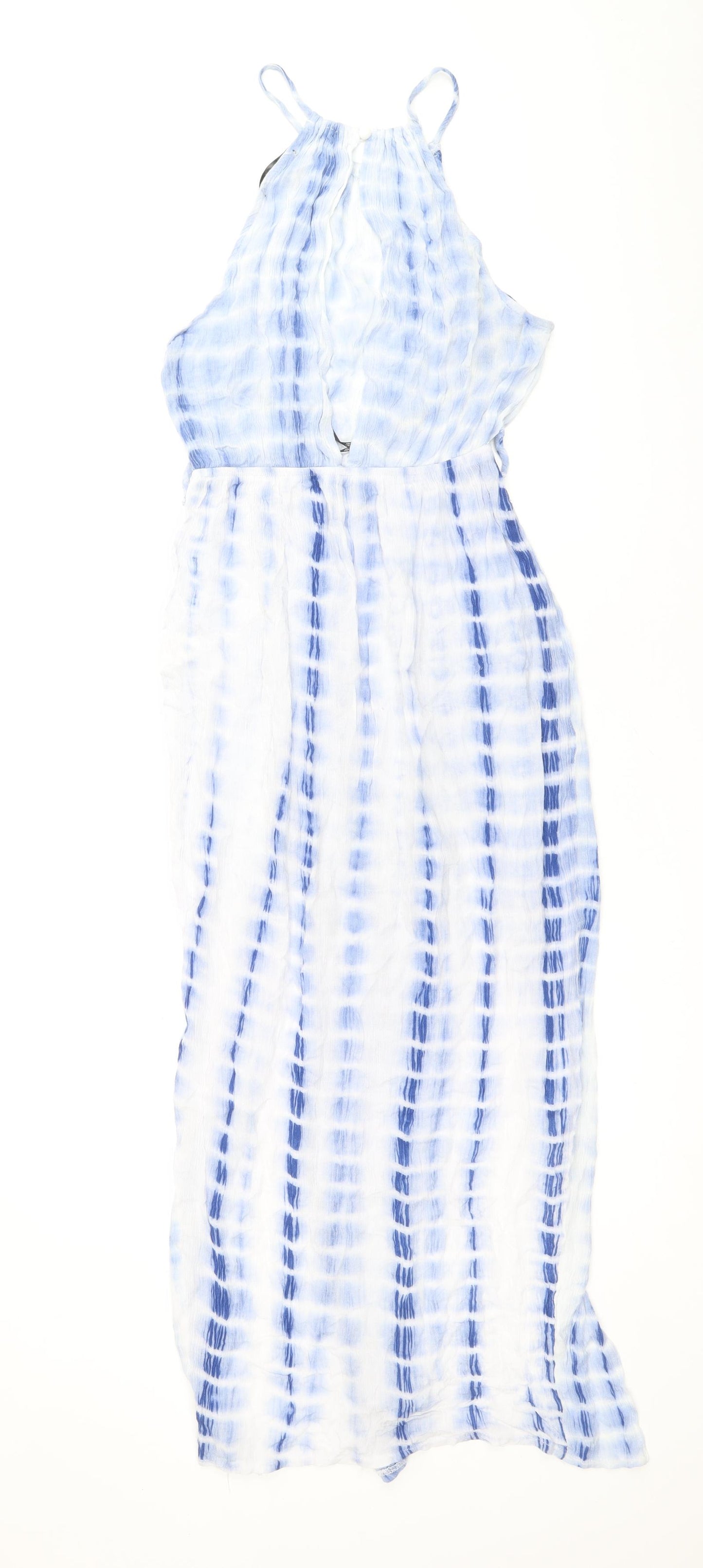 Missguided Womens Blue Tie Dye Viscose Tank Dress Size 8 Round Neck Button