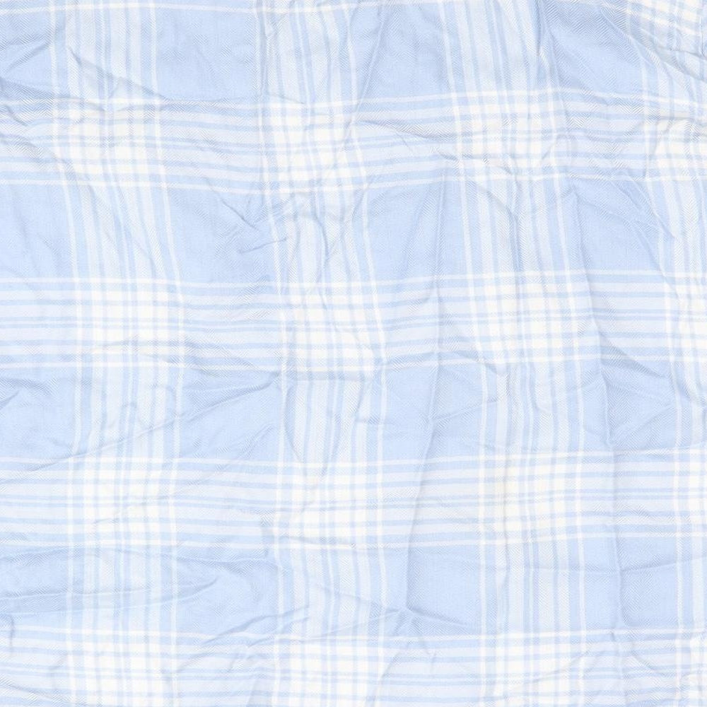 Bonmarche Womens Blue Plaid Viscose Basic Blouse Size 12 Boat Neck
