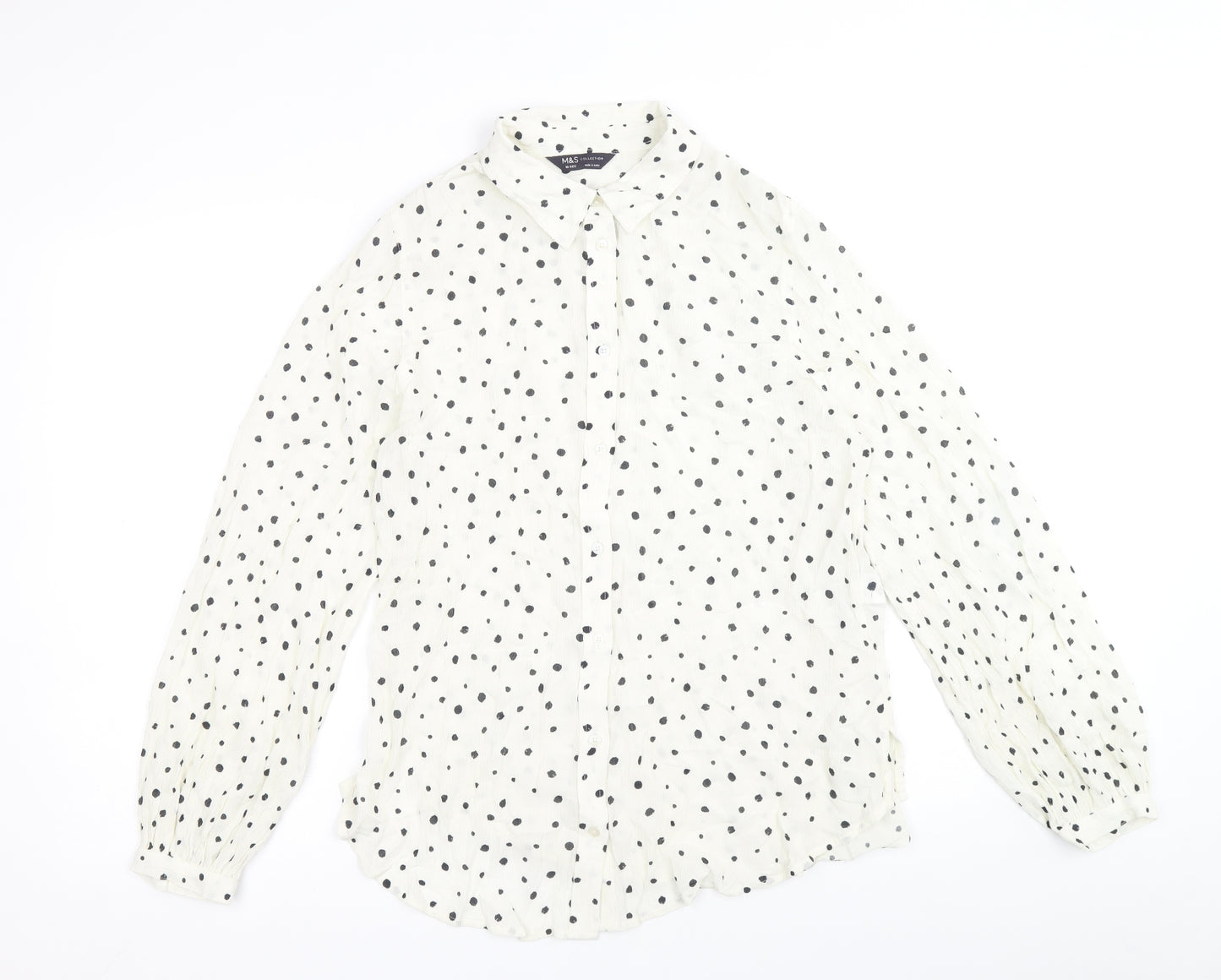 Marks and Spencer Womens Ivory Geometric Viscose Basic Button-Up Size 10 Collared
