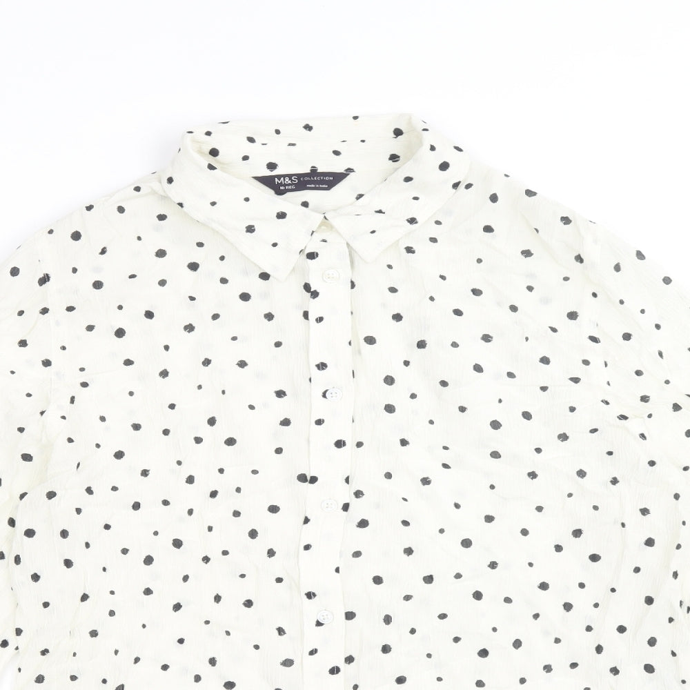 Marks and Spencer Womens Ivory Geometric Viscose Basic Button-Up Size 10 Collared