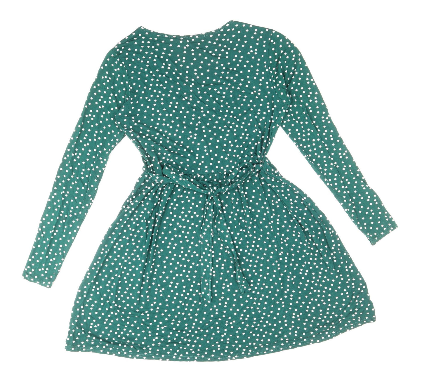 PRETTYLITTLETHING Womens Green Polka Dot Viscose Fit & Flare Size 12 V-Neck Pullover
