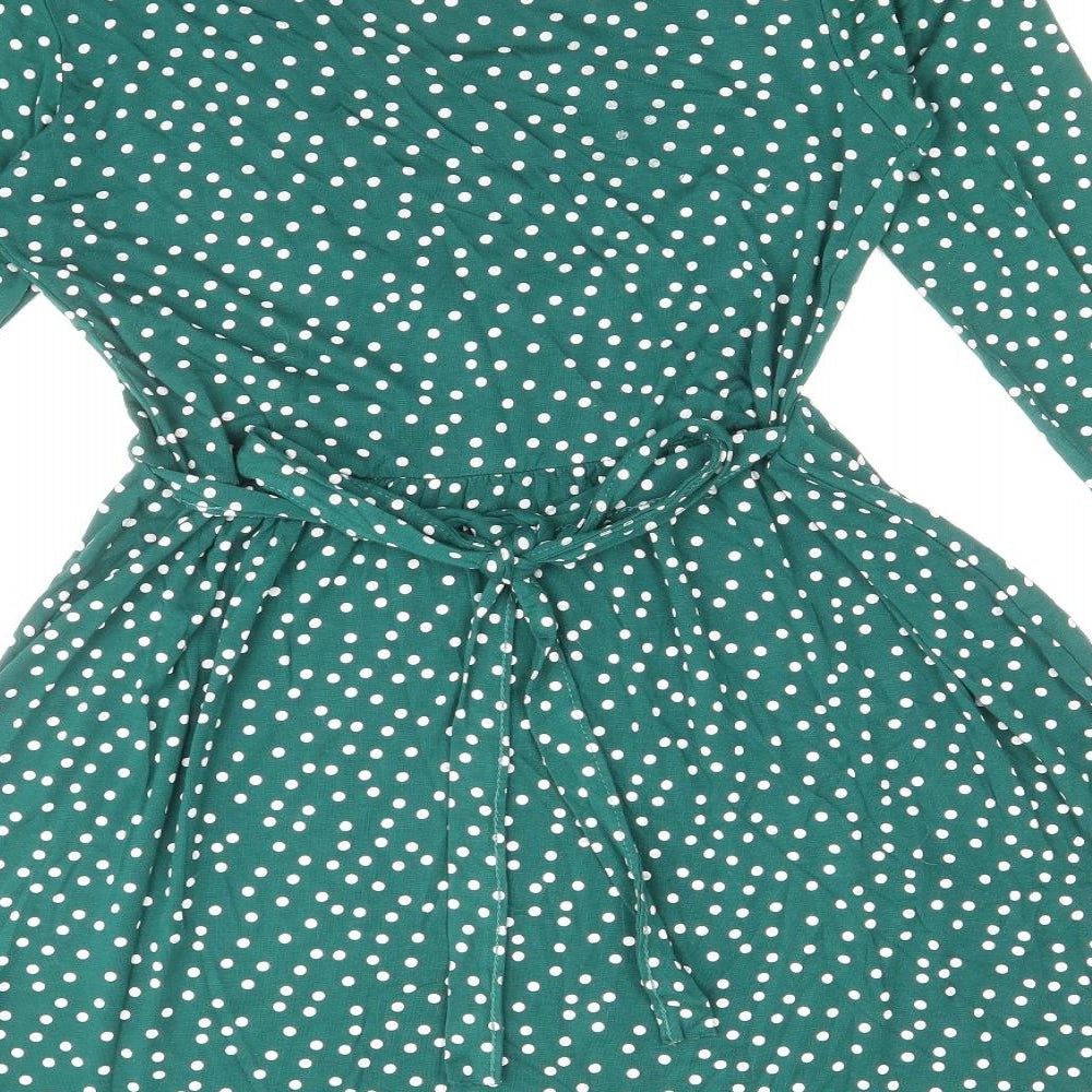 PRETTYLITTLETHING Womens Green Polka Dot Viscose Fit & Flare Size 12 V-Neck Pullover