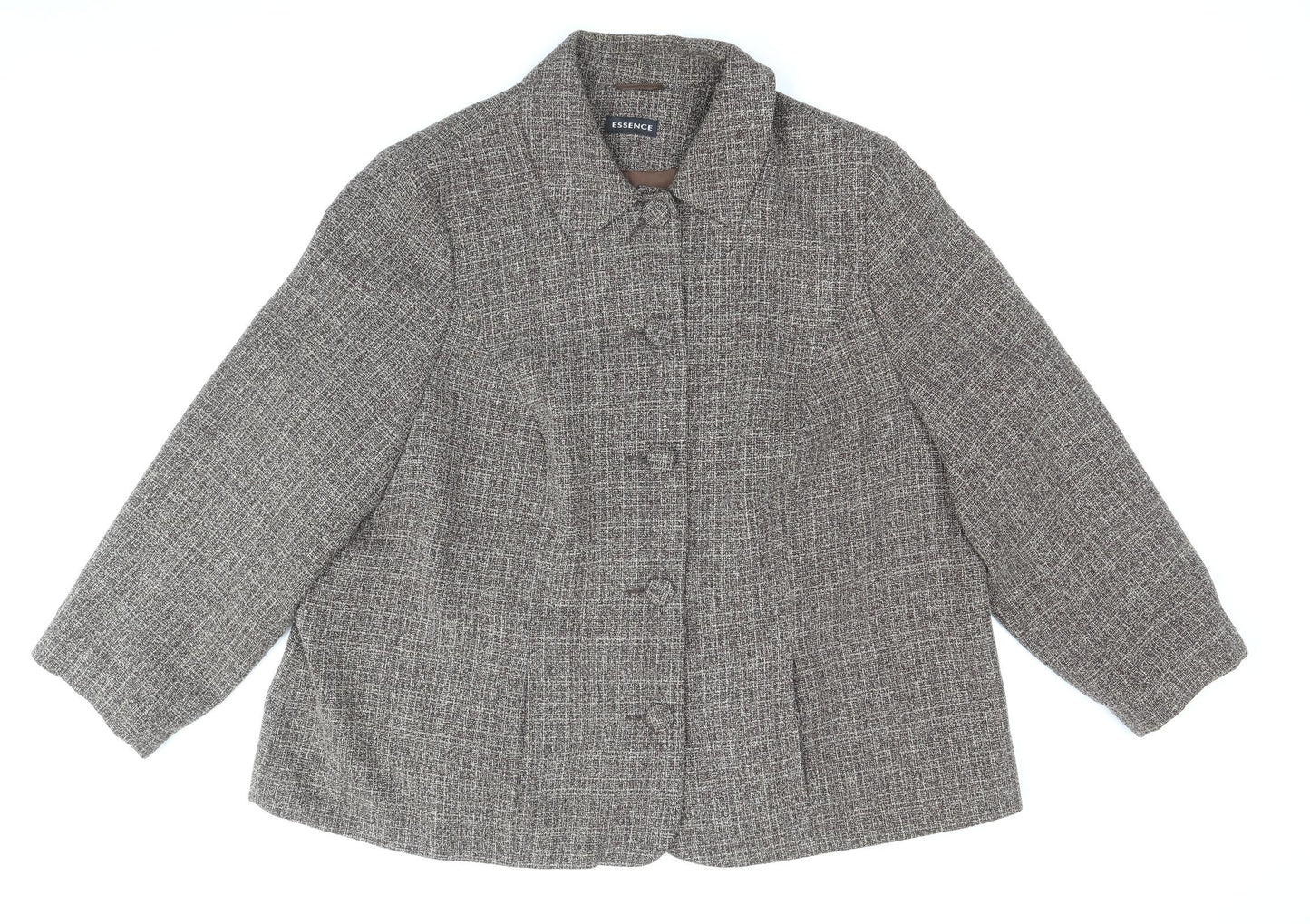 essence Womens Brown Geometric Pea Coat Coat Size 24 Button