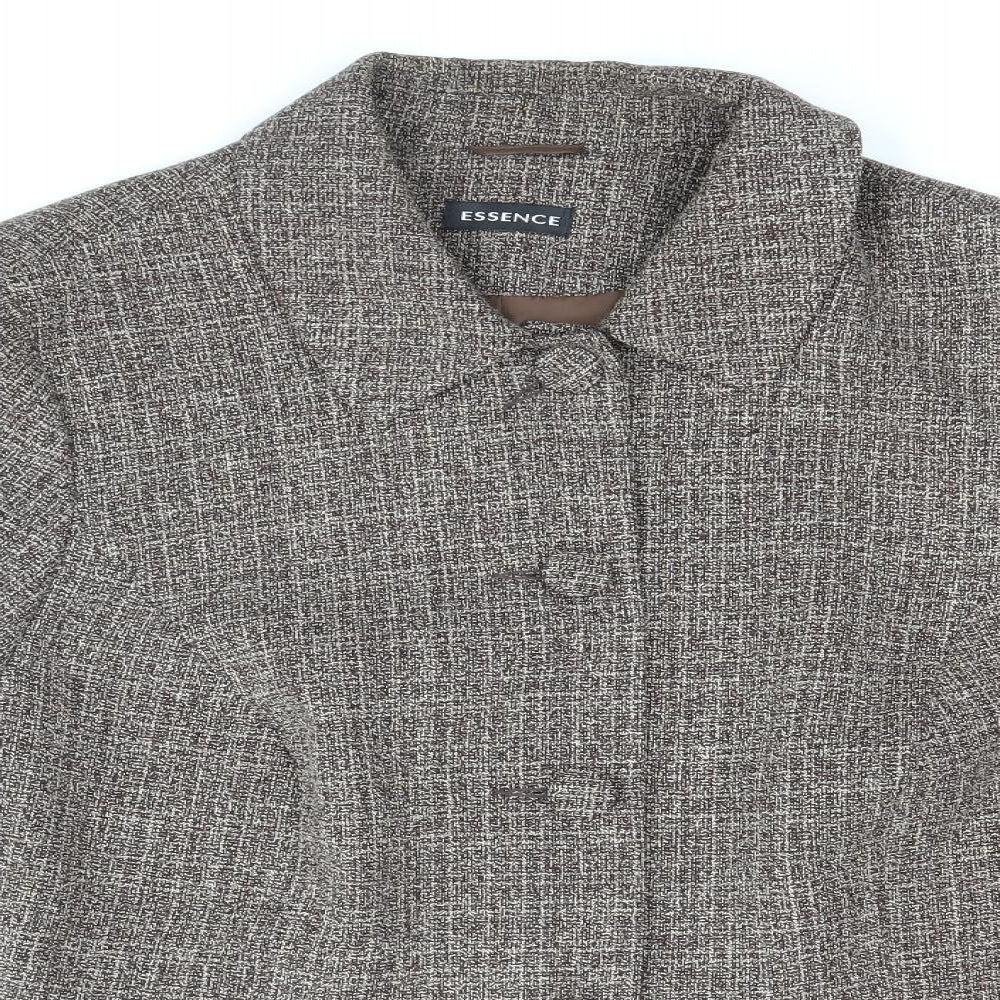 essence Womens Brown Geometric Pea Coat Coat Size 24 Button