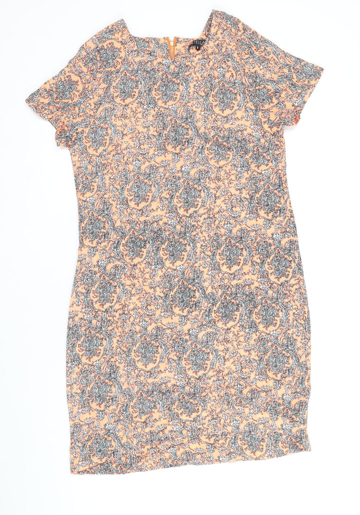 Stella Morgan Womens Orange Geometric Polyester A-Line Size 8 Round Neck Zip