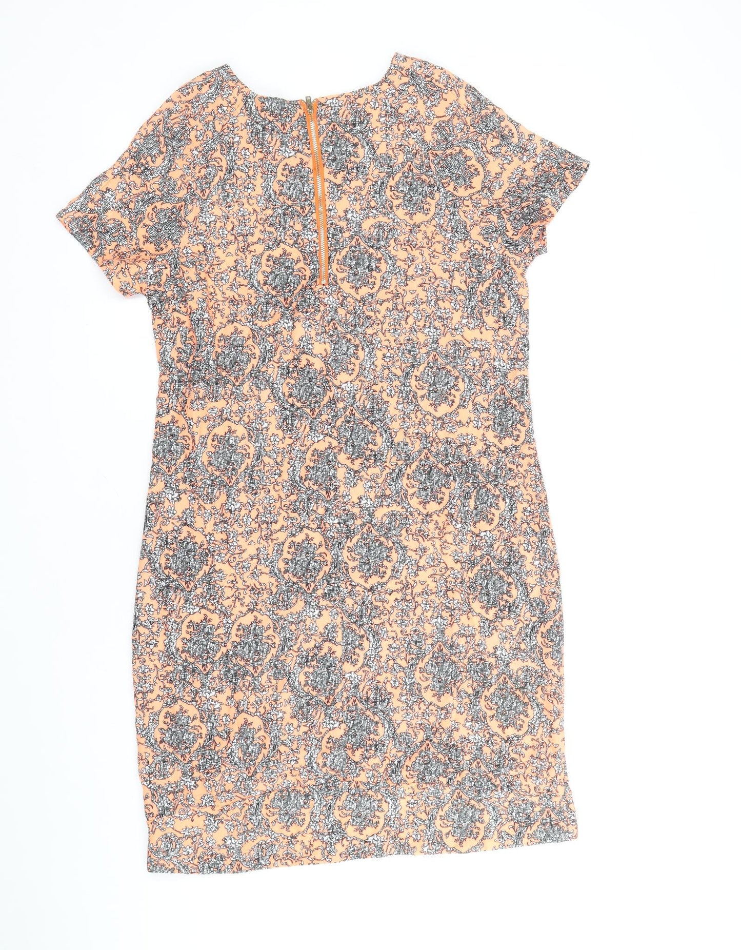 Stella Morgan Womens Orange Geometric Polyester A-Line Size 8 Round Neck Zip