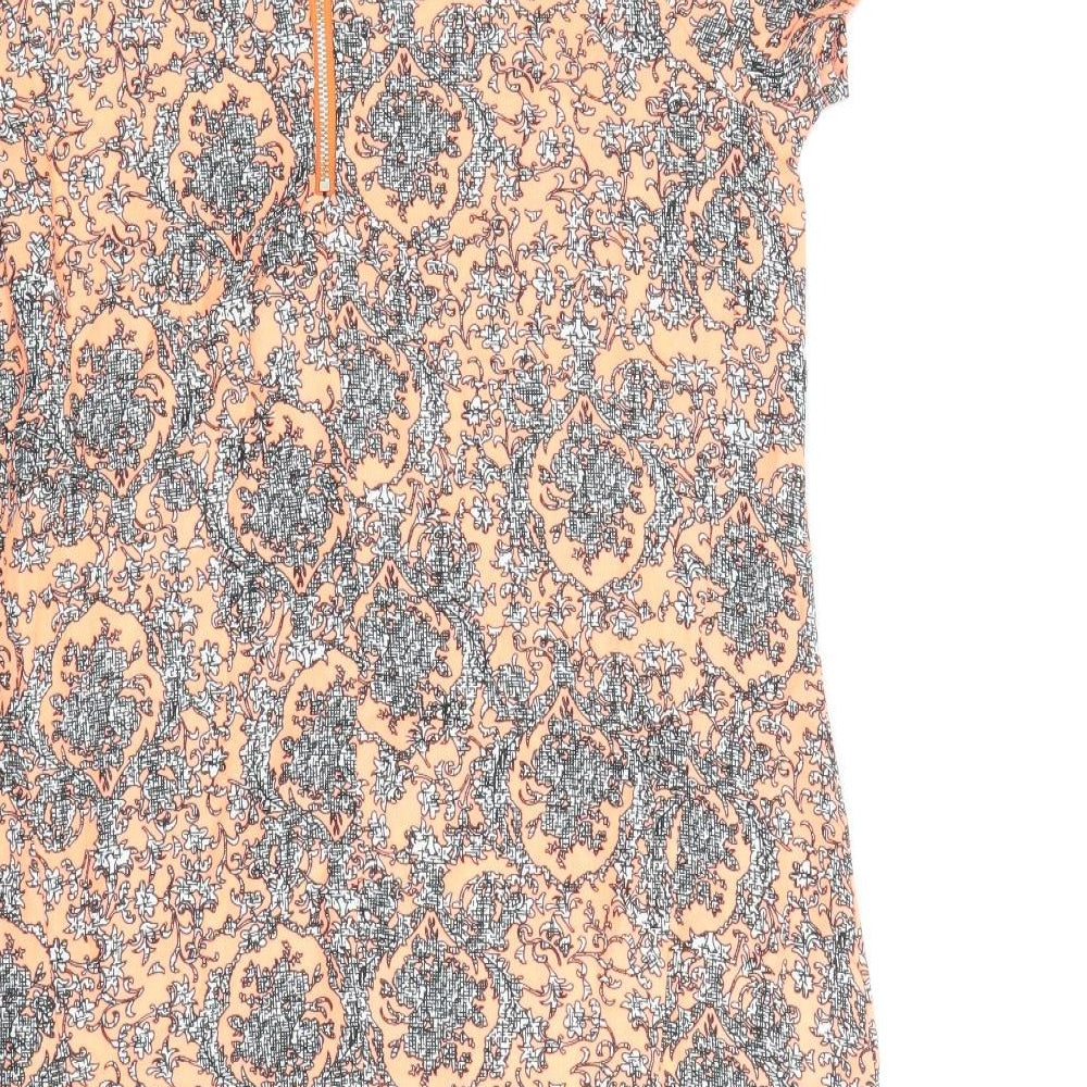 Stella Morgan Womens Orange Geometric Polyester A-Line Size 8 Round Neck Zip