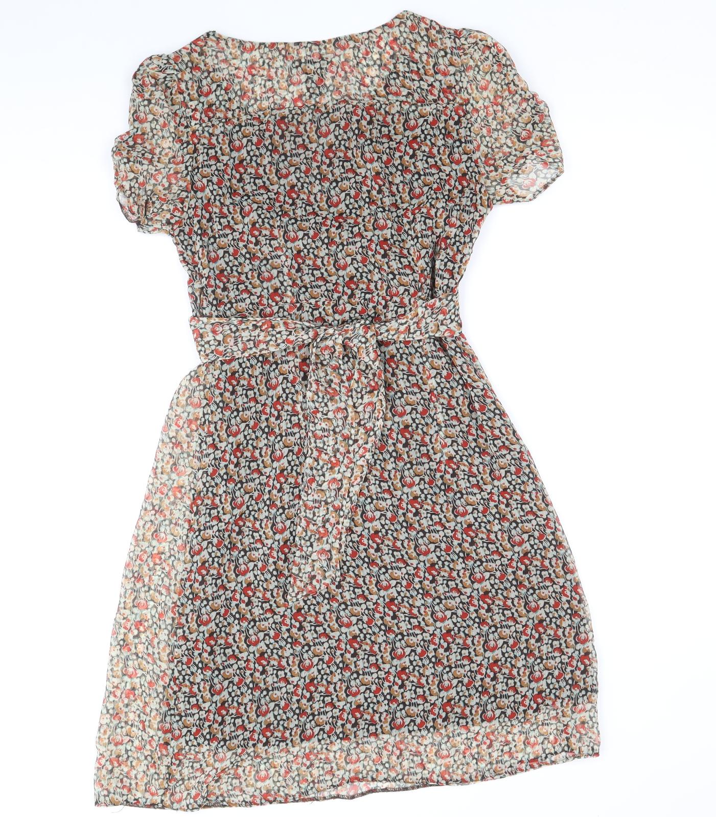 H&M Womens Brown Floral Polyester Fit & Flare Size 6 V-Neck Pullover