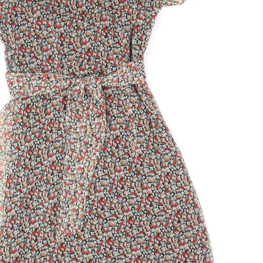 H&M Womens Brown Floral Polyester Fit & Flare Size 6 V-Neck Pullover