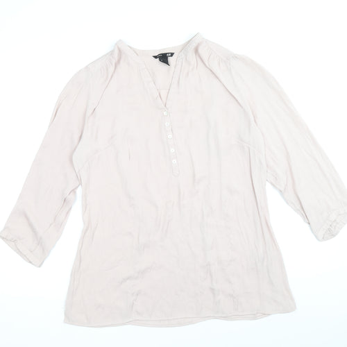 H&M Womens Pink Polyester Basic Blouse Size M V-Neck - Shirred detail on the back