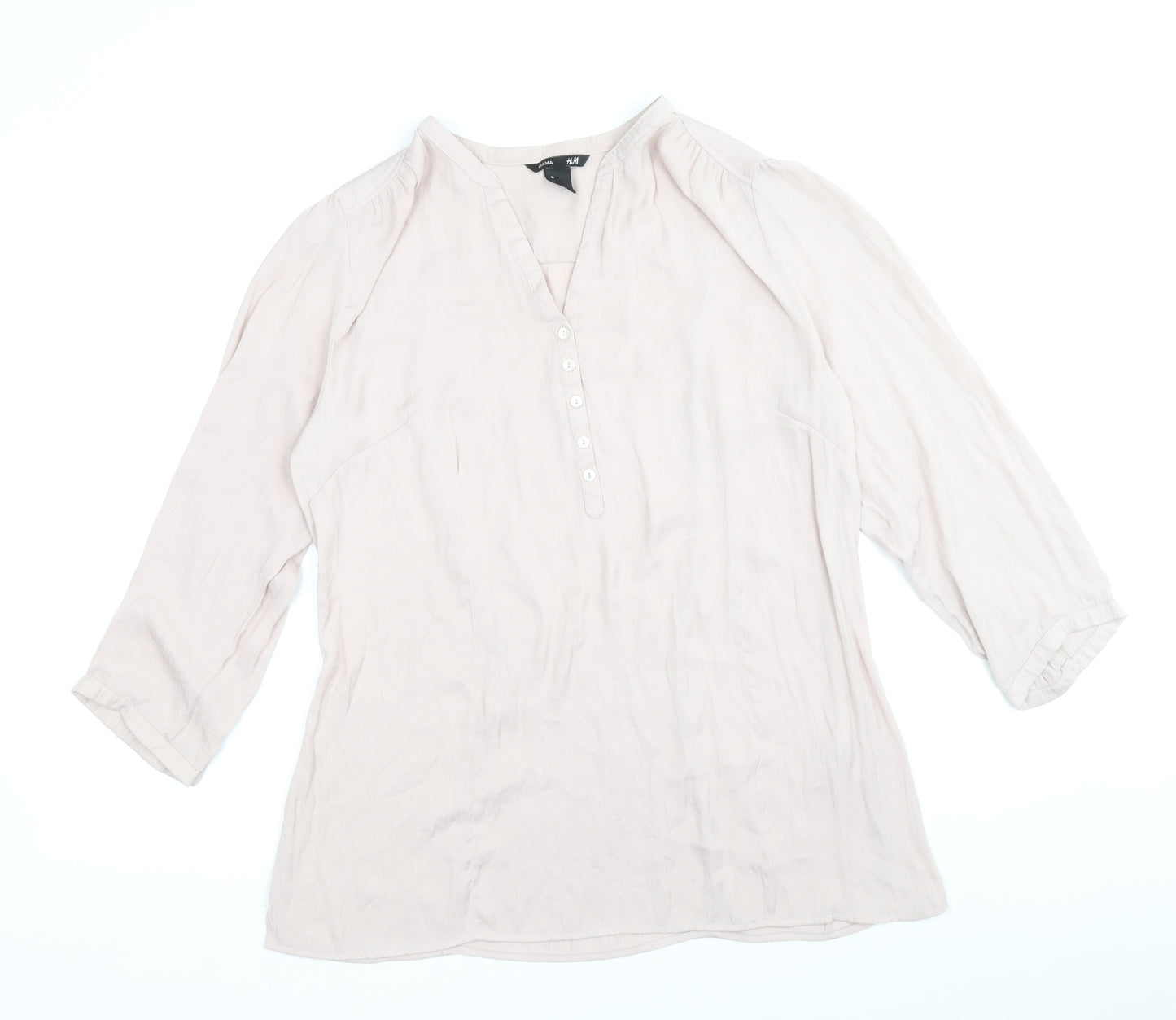H&M Womens Pink Polyester Basic Blouse Size M V-Neck - Shirred detail on the back
