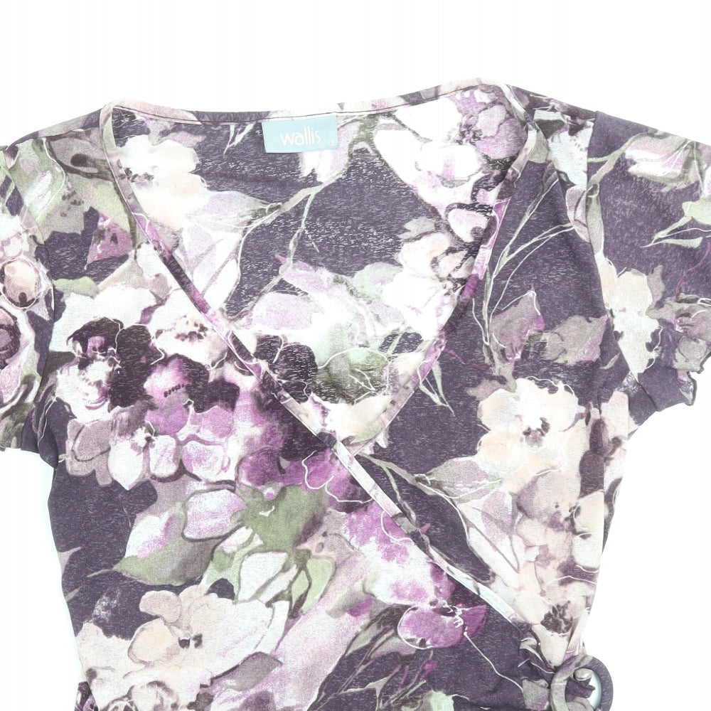 Wallis Womens Purple Geometric Polyester Wrap T-Shirt Size 12 V-Neck